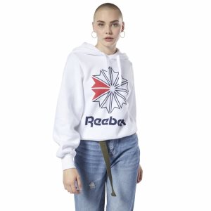 Bluza Z Kapturem Damskie Reebok Classic Big Logo Fleece Białe PL 86KNIFJ